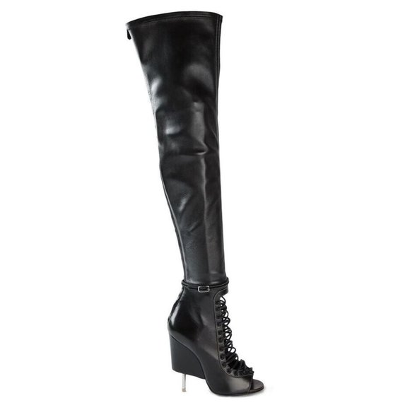 Givenchy Black Over-the-Knee Lace-Up Boots - Picture 6 of 9